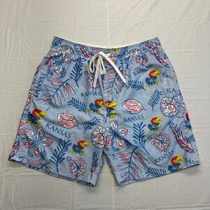 Wes and Willy Kansas Jayhawks Swim Trunks Mens Medium KU Mascot Hawaiian Shorts